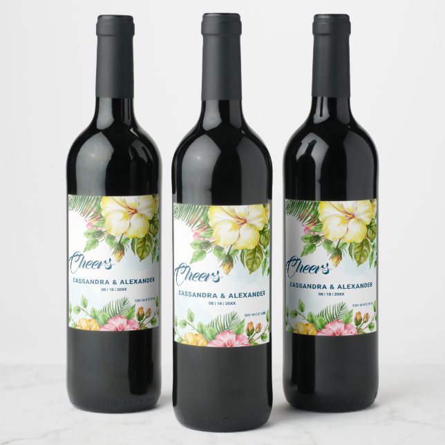 Étiquette Pour Bouteilles De Vin Hibiscus Hawaiian Tropical Floral (Bouteilles)