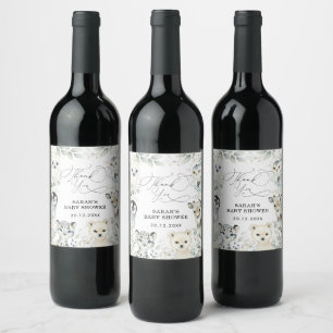 Étiquette Pour Bouteilles De Vin Hiver Arctique Animaux Verdure Baby shower Favoris