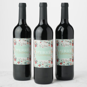 Étiquette Pour Bouteilles De Vin Hiver Florest Animaux Motif de Noël