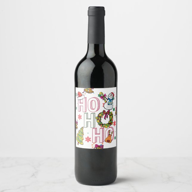 Étiquette Pour Bouteilles De Vin HO HO HO Christmas Bottle Doodart (Devant)