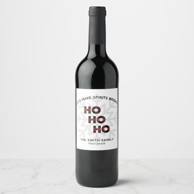 Étiquette Pour Bouteilles De Vin Ho Ho Ho Red Buffalo Plaid (Devant)