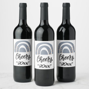 Étiquette Pour Bouteilles De Vin Holiday Cheers Boho Arc-en-ciel moderne