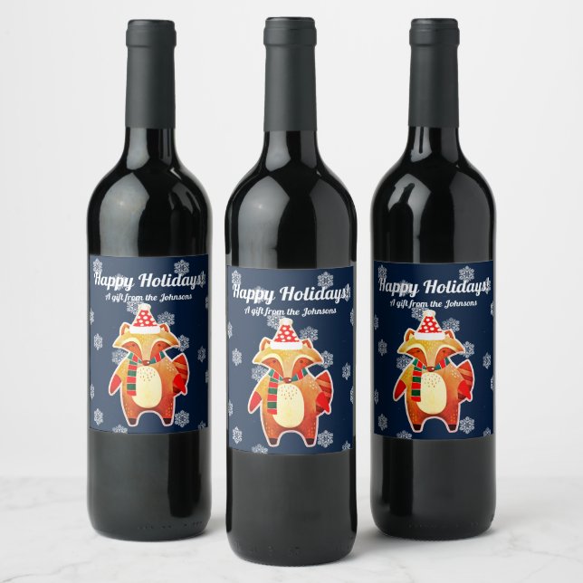 Étiquette Pour Bouteilles De Vin Holiday Raccoon (Bouteilles)