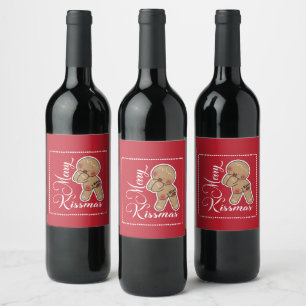 Étiquette Pour Bouteilles De Vin Homme en pain d'épices mignonne Merry Kissmas