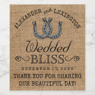 Étiquette Pour Bouteilles De Vin Horseshoe Burlap Look Mariage campagnard rustique