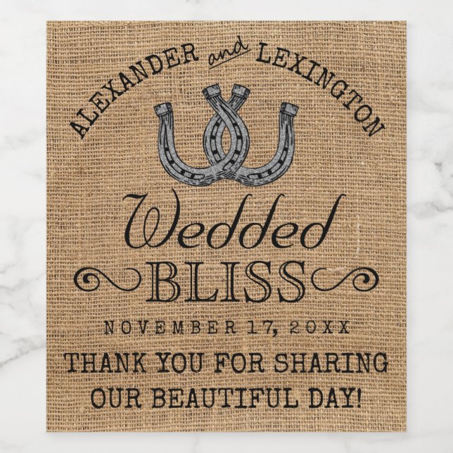 Étiquette Pour Bouteilles De Vin Horseshoe Burlap Look Mariage campagnard rustique (Étiquettes simples)