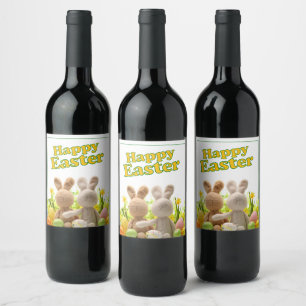 Étiquette Pour Bouteilles De Vin Hugging Bunnies - Bonne Pâques