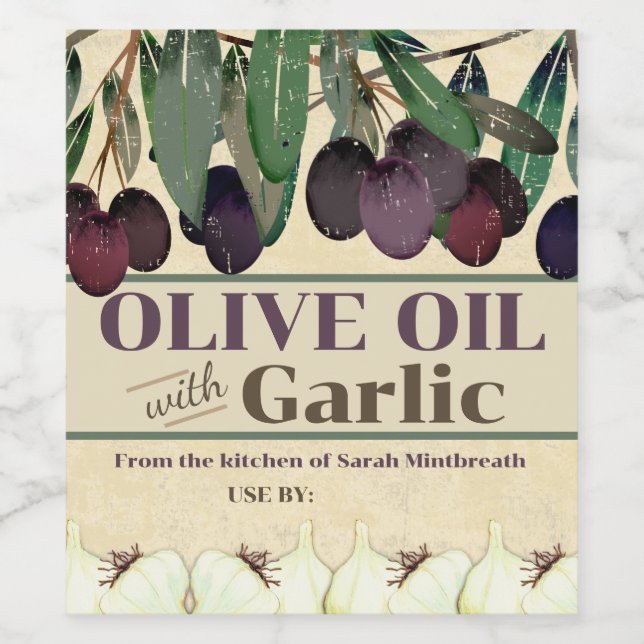 Étiquette Pour Bouteilles De Vin Huile d'olive d'ail maison personnalisée en conser (Étiquettes simples)