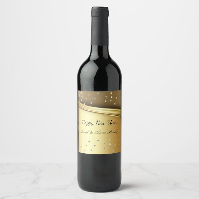 Étiquette Pour Bouteilles De Vin Huile d'or, Bonne année, Personnalisé (Devant)