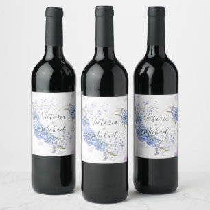 Étiquette Pour Bouteilles De Vin Hydrangea Heart Personnalisé Noms Mariage