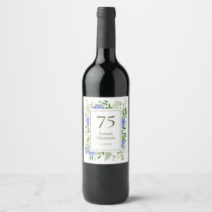 Étiquette Pour Bouteilles De Vin Hydrangeas Bleus pour les 75 ans