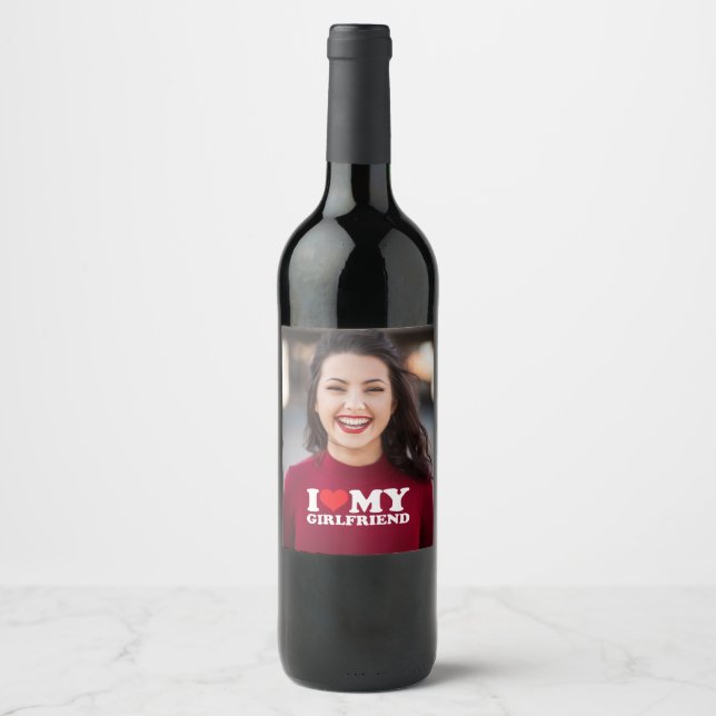 Étiquette Pour Bouteilles De Vin I Love My Girlfriend Photo personnalisée (Devant)