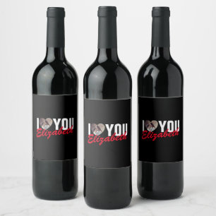 Étiquette Pour Bouteilles De Vin I Love You Custom Photo Heart and Name
