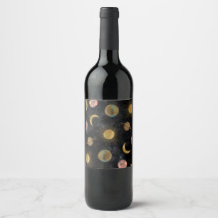 Étiquette Pour Bouteilles De Vin Illustration Gold Sun Moon Planètes Space