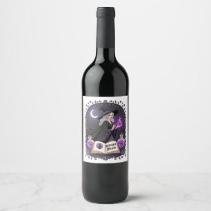 Étiquette Pour Bouteilles De Vin Illustration Magique de Minuit d'une Jeune Sorcièr