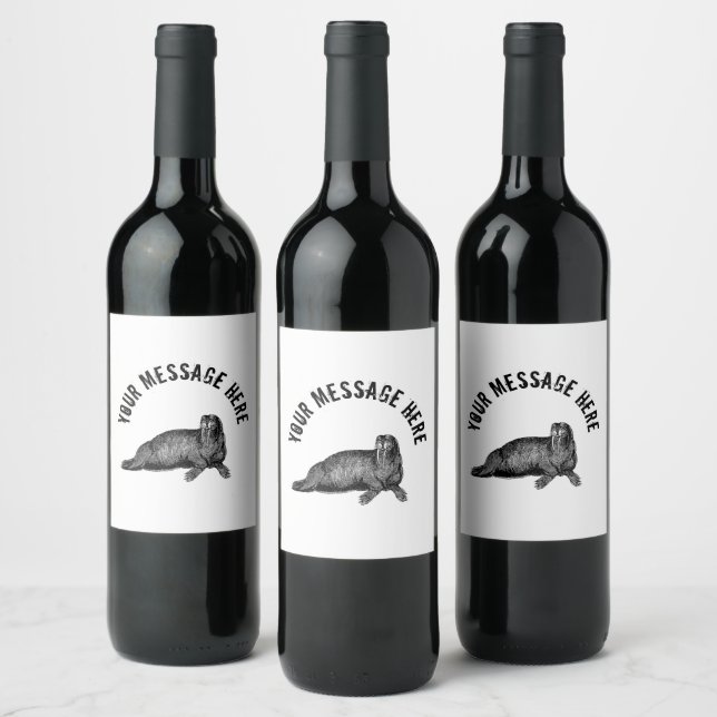 Étiquette Pour Bouteilles De Vin Illustration simple de Black Walrus (Bouteilles)