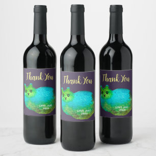 Étiquette Pour Bouteilles De Vin Image d'art de chat bleu gras mou