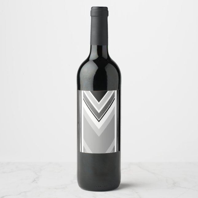 Étiquette Pour Bouteilles De Vin Impression diagonale noire, grise, métallique rayé (Devant)