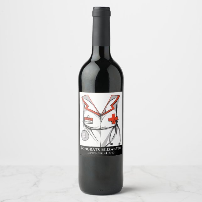 Étiquette Pour Bouteilles De Vin Infirmière personnalisée Scrubs Graduation ou retr (Devant)