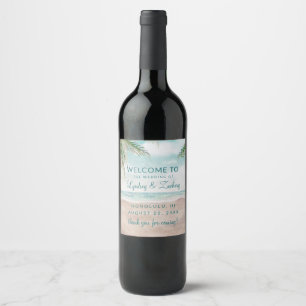 Étiquette Pour Bouteilles De Vin Island Breeze Plage Peint Mariage de scène Bienven