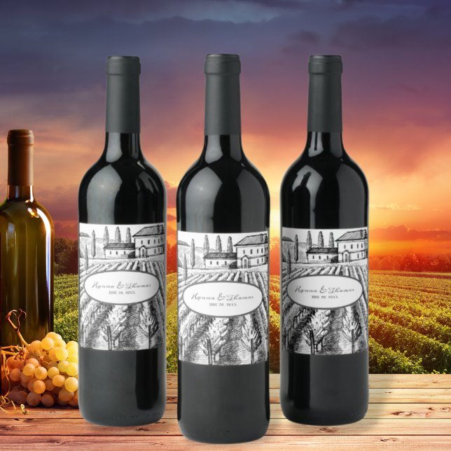 Étiquette Pour Bouteilles De Vin Italien Élégant Vignoble Artistique Personnalisé M (Créateur téléchargé)
