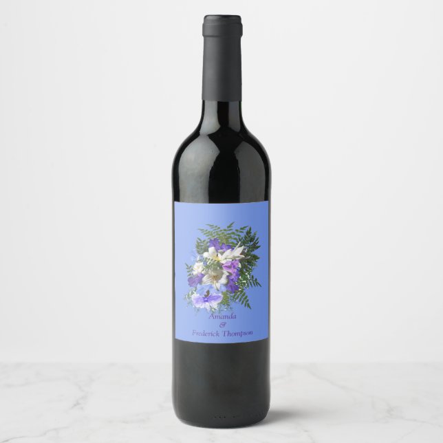 Étiquette Pour Bouteilles De Vin Jacaranda Blooms & Lily Bouquet (Devant)