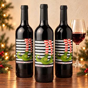 Étiquette Pour Bouteilles De Vin Jambes de lutin de Noël rayées noir et blanc