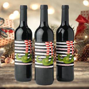Étiquette Pour Bouteilles De Vin Jambes elfes de Noël Blancs et Noirs