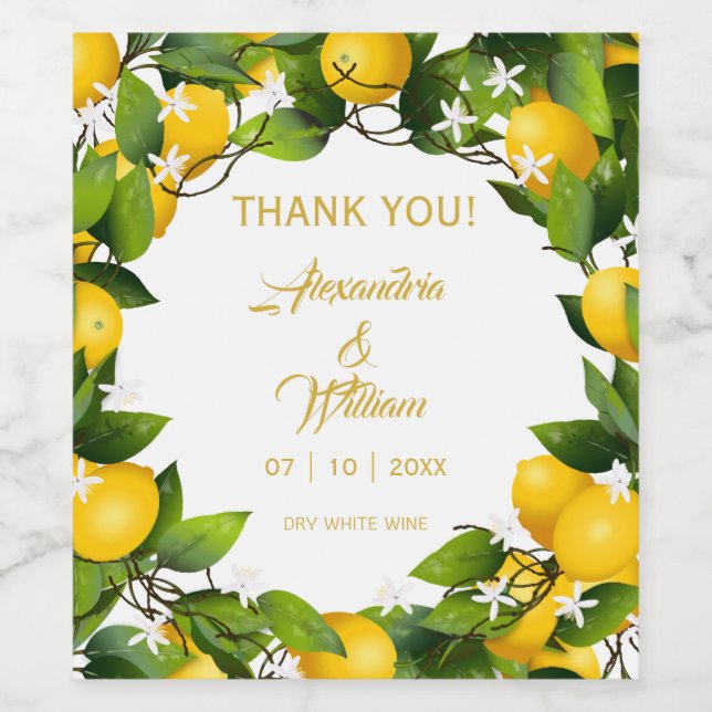 Étiquette Pour Bouteilles De Vin Jardin de couronnes de citron moderne | MARIAGE (Étiquettes simples)