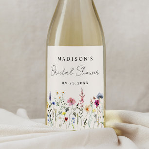 Étiquette Pour Bouteilles De Vin Jardin de fleurs sauvages élégant Crème Fête de ma