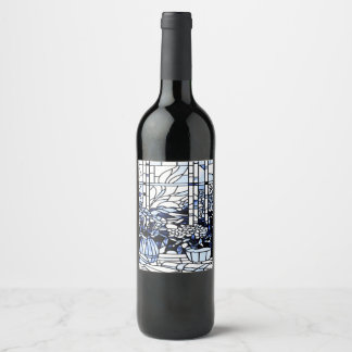 Étiquette Pour Bouteilles De Vin Jardin de printemps de jardin en verre teinté bleu