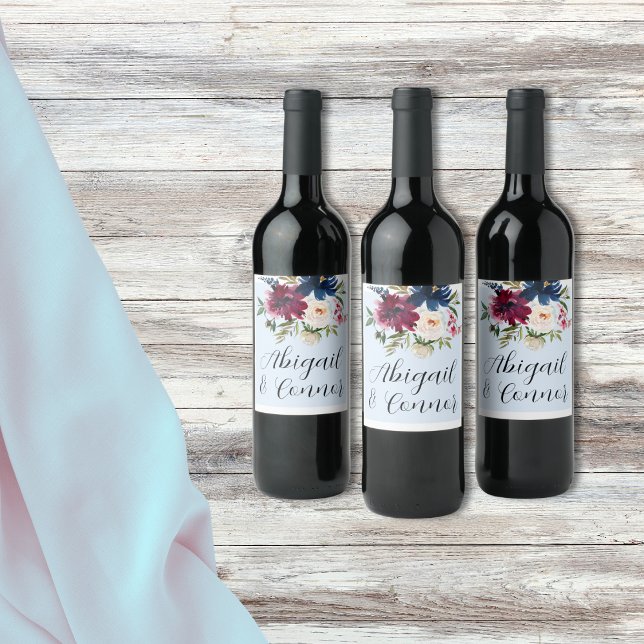 Étiquette Pour Bouteilles De Vin Jardin enchanté bleu clair Bourgogne Marine (Créateur téléchargé)