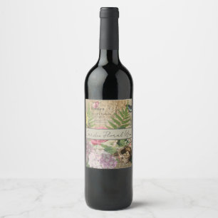 Étiquette Pour Bouteilles De Vin Jardin Floral de Nid d'Oiseau Art Papillon Fleur