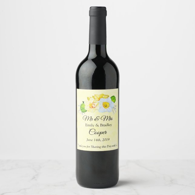 Étiquette Pour Bouteilles De Vin Jaune Daffodique Printemps ou Mariage d'été (Devant)