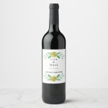 Jaune Floral Verdure Feuillage Mariage Vins Étique