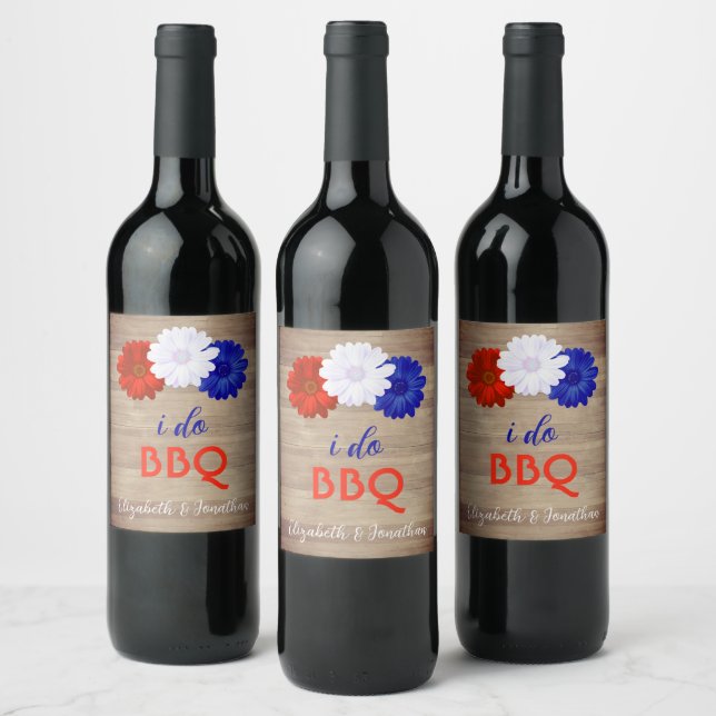 Étiquette Pour Bouteilles De Vin Je fais du BBQ Fleur patriotique (Bouteilles)