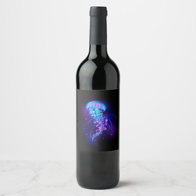 Étiquette Pour Bouteilles De Vin Jellyfish éclatante couleur (Devant)