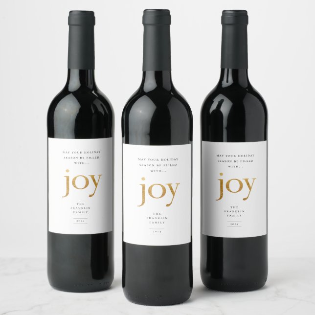 Étiquette Pour Bouteilles De Vin Joie de Noël moderne en or (Bouteilles)