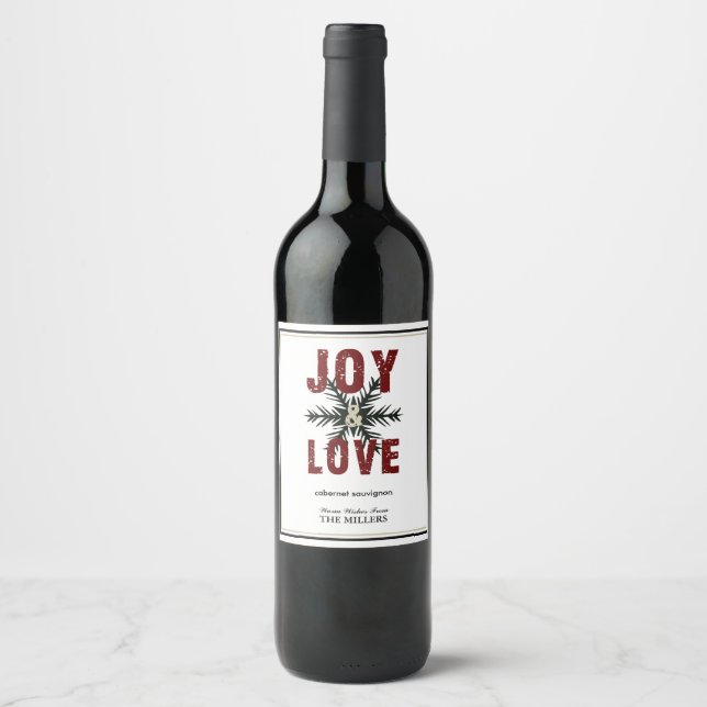 Étiquette Pour Bouteilles De Vin Joie & Love Script Red White Christmas Holiday (Devant)