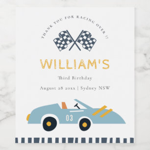 Étiquette Pour Bouteilles De Vin Joli Blue Race Car Enfants N'Importe Quel Âge Anni