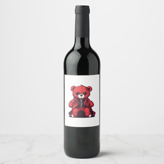 Étiquette Pour Bouteilles De Vin Joli garçon rouge en peluche (Devant)