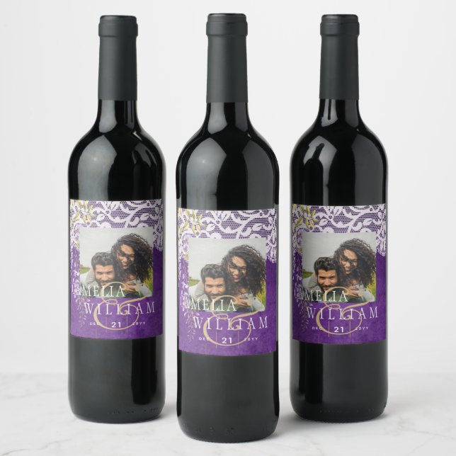 Étiquette Pour Bouteilles De Vin Joli Mariage de dentelle WISTERIA violet rustique (Bouteilles)