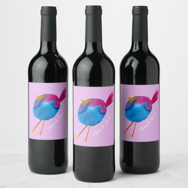 Étiquette Pour Bouteilles De Vin Joli oiseau rose et bleu (Bouteilles)