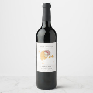 Étiquette Pour Bouteilles De Vin Joli Ours Rose Sleepy Sur Lune Fille Baby shower