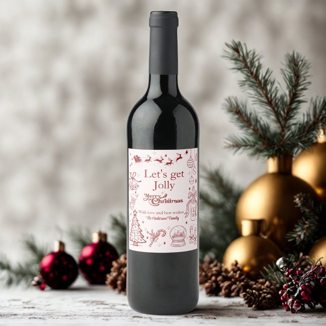 Étiquette Pour Bouteilles De Vin Joli rouge noël doodé bidon texte personnalisé (Créateur téléchargé)