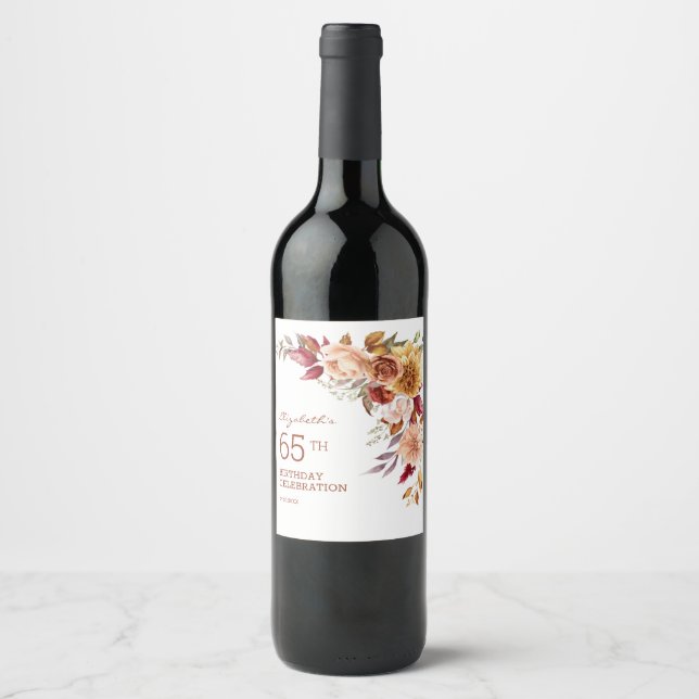 Étiquette Pour Bouteilles De Vin Joli Terracotta Automne Floral Botanique Anniversa (Devant)