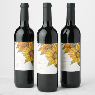 Étiquette Pour Bouteilles De Vin Joli tournesol jaune Élégant Mariage floral