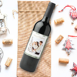 Étiquette Pour Bouteilles De Vin Joli Vert En vichy Plaid Photo personnalisée Noël