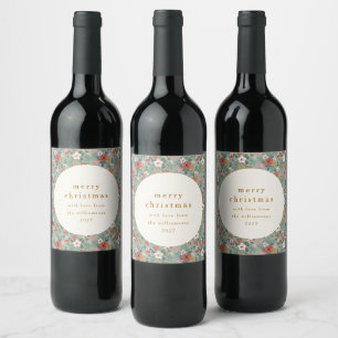 Étiquette Pour Bouteilles De Vin Joli Vert Sauge Botanique Joyeux Noël Personnalisé