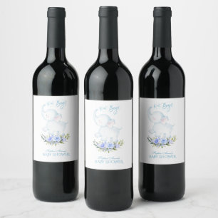 Étiquette Pour Bouteilles De Vin Jolie aquarelle Elephant Oh Baby shower garçon